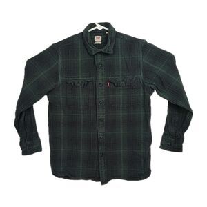 Levi's Button-Up Flannel Shirt Men's S Relaxed Green/Black Plaid Long Sleeves